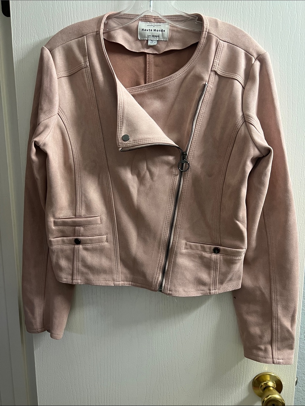 Haute Monde Dusty Pink Asymmetrical Moto Jacket